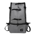Grey breathable dog carrier backpack with black mesh sides, front straps and lower carry handle