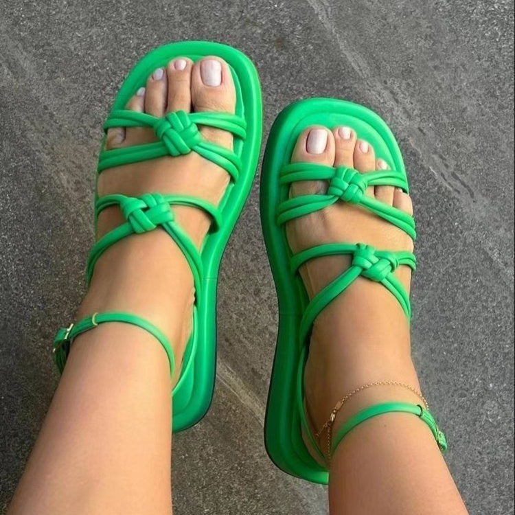 Plus Size Woven Beach Sandals - Women's Ankle Buckle Summer Shoes