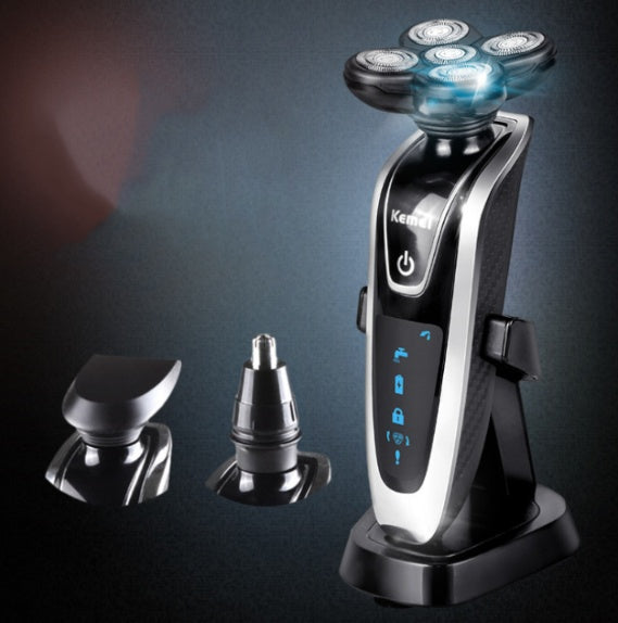 Smart Rechargeable Razor Multi Head Shaver Kit With Nose Hair Cutter Corner Cutter Head Cleaning Brush Charging Base