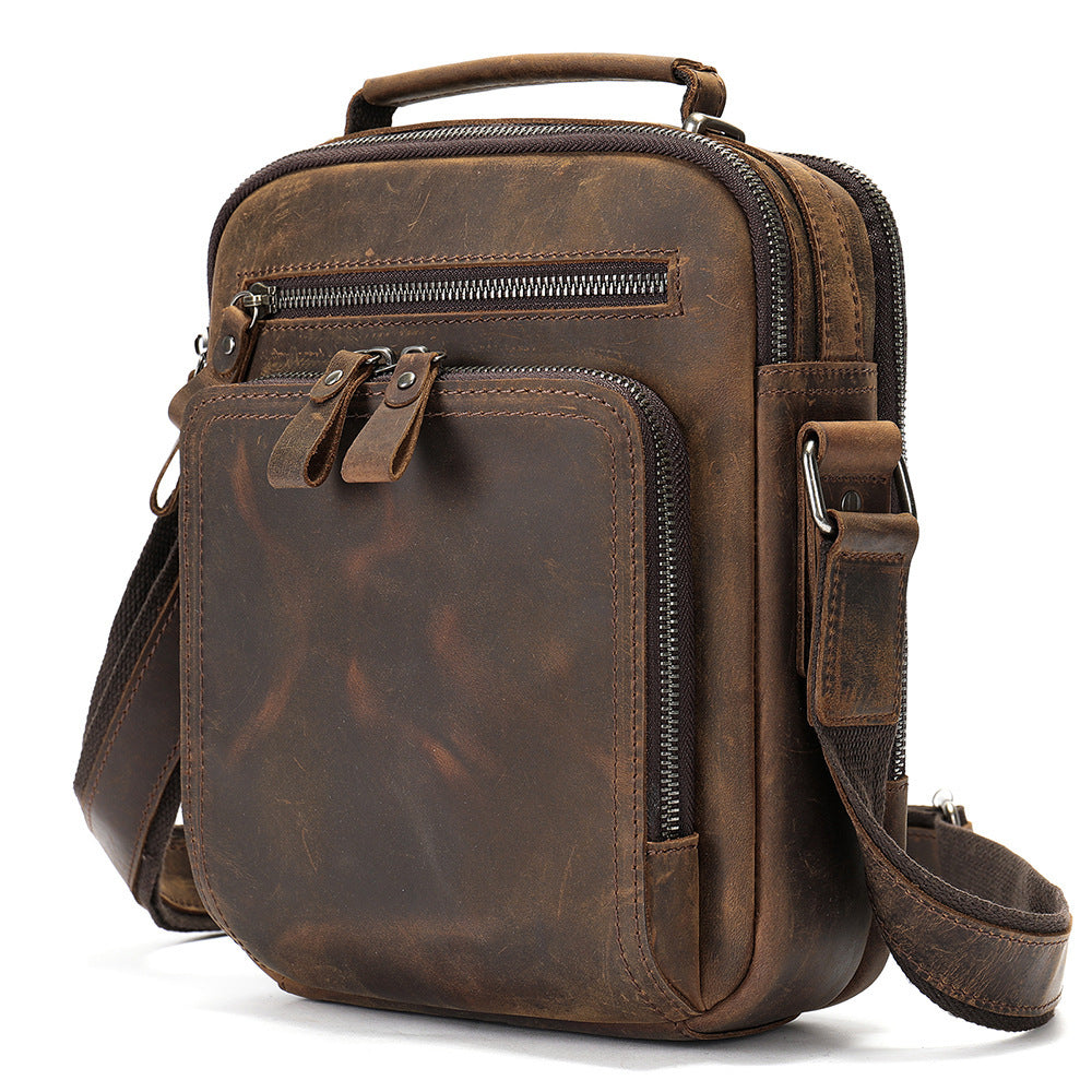leather large capacity retro shoulder messenger bag waterproof expandable design for everyday use