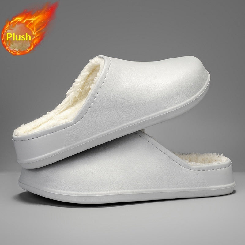 Faux fur-lined waterproof slip-on winter shoes, white, plush lining at vamp