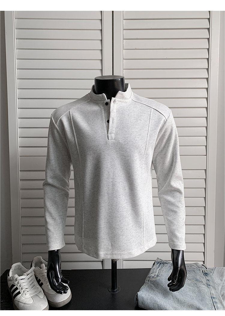 Patchwork Stand-up Collar Sweater Shoulder Polo Shirt Collar Long Sleeve Men
