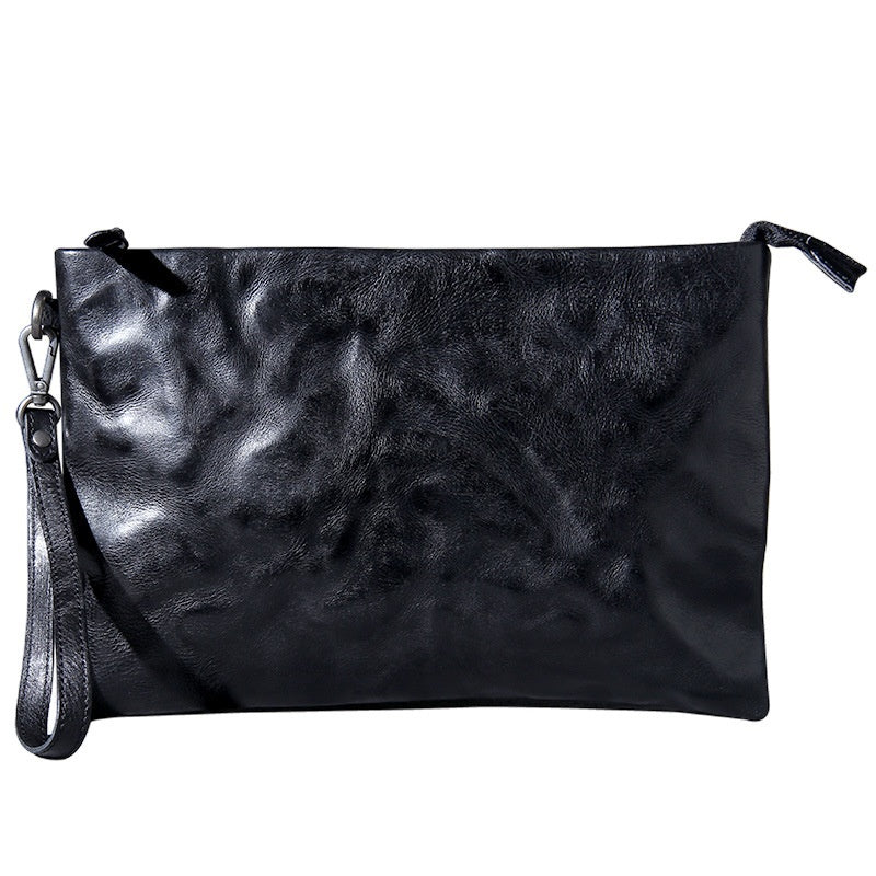 Mens Genuine Leather Envelope Bag First Layer Cowhide Large Capacity Handheld Retro Style For Office