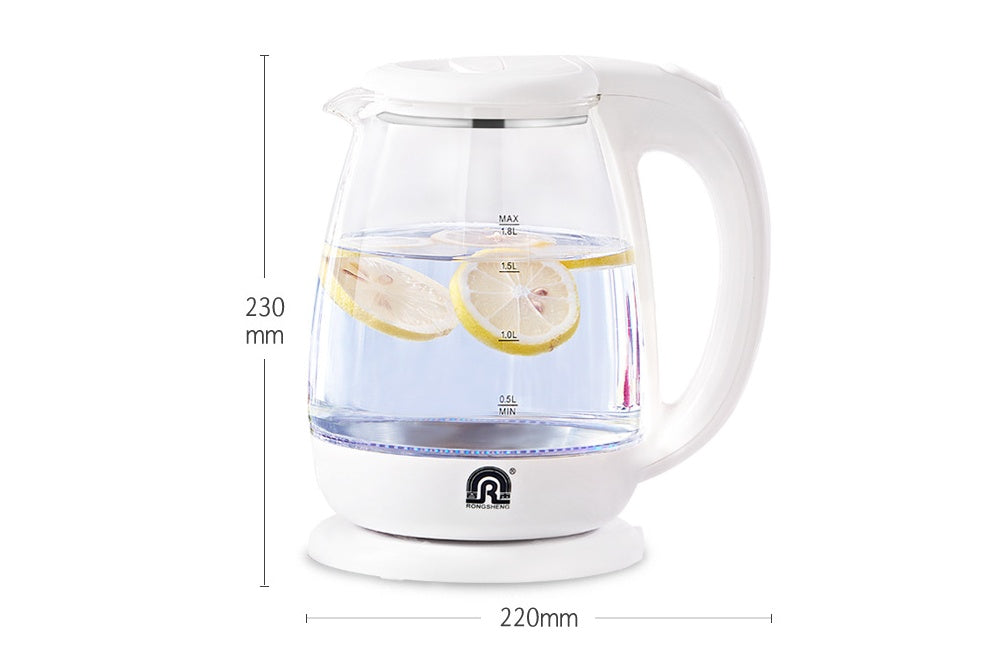 Automatic Power Off Transparent Glass Electric Kettle 1.8L 1500W White Kitchen Appliance