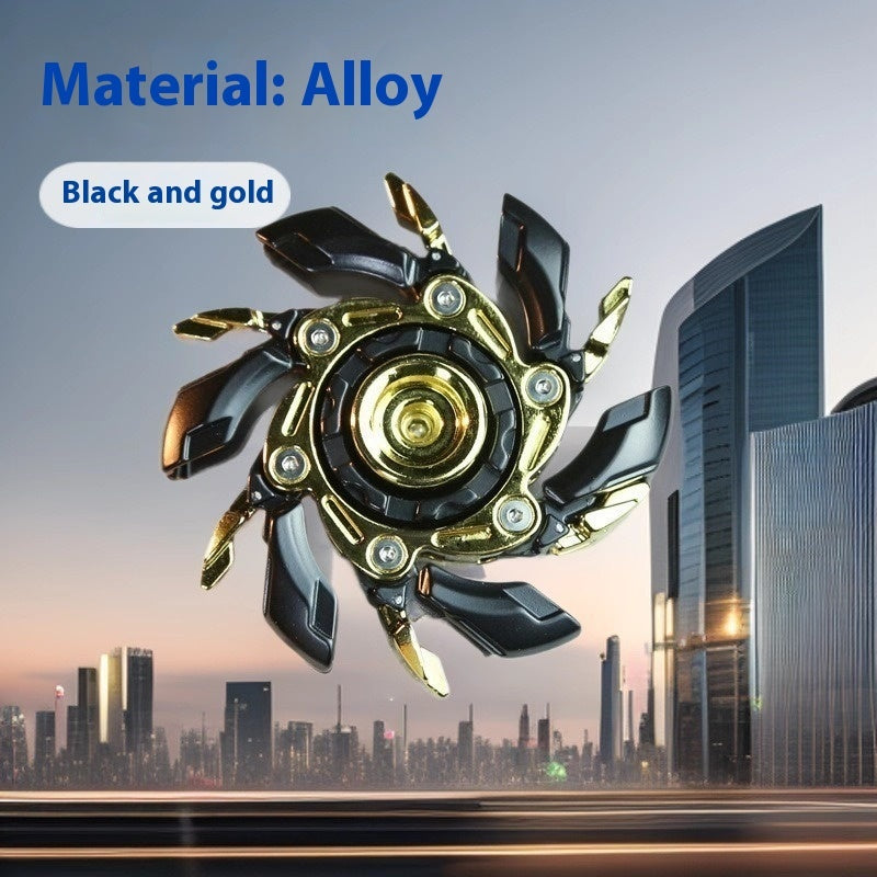 Black and gold alloy fingertip gyro decompression toy with rotating hub and spike blades