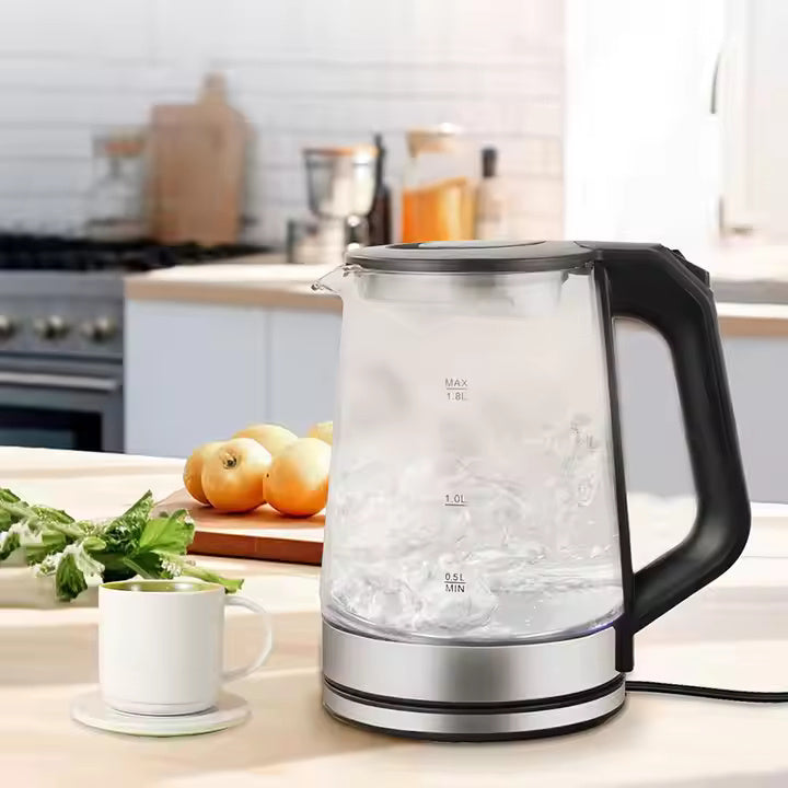 Cordless Transparent Glass Electric Kettle 1.6L 2.0L Capacity 1500W Auto Power Off For Home Hotel And Commercial Use