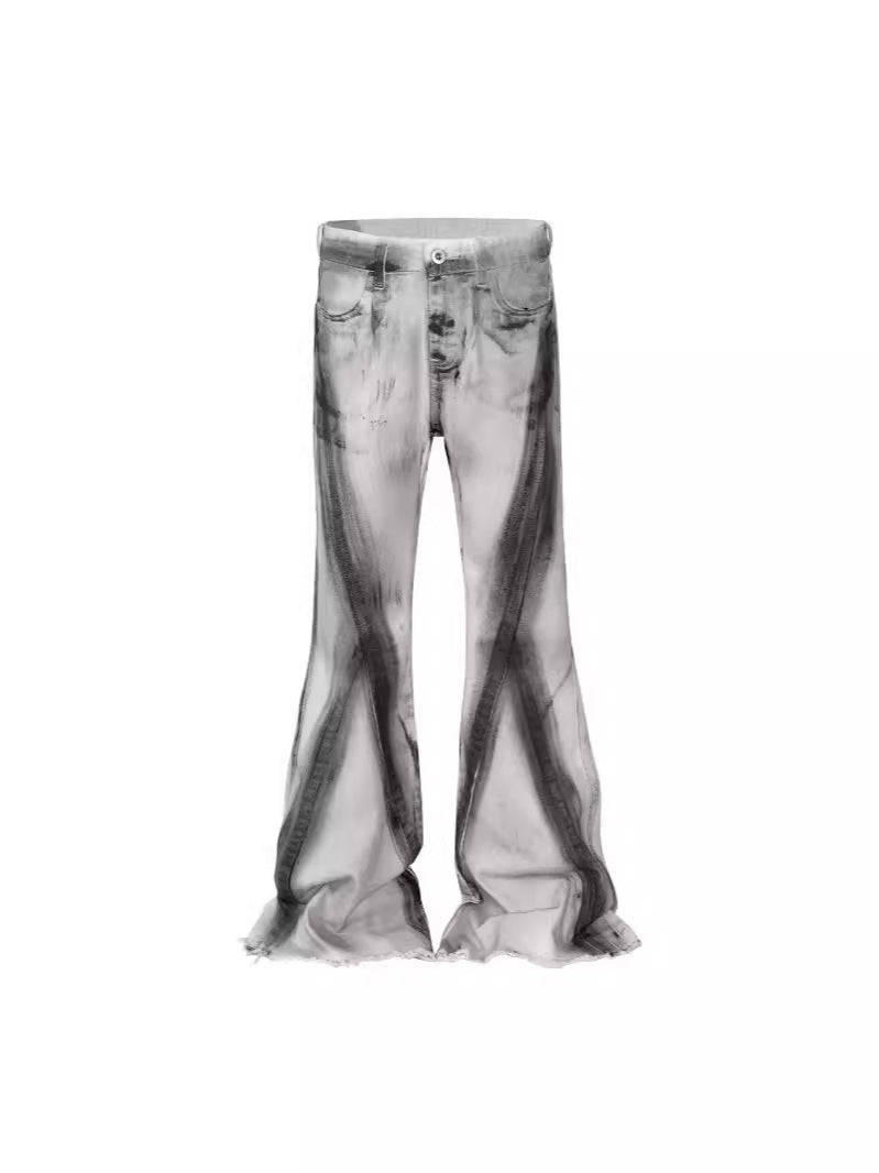 American Street Retro Heavy Rough Selvedge Style In Black Ribbon Gradient Jeans