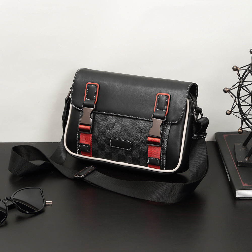 Men's PU Leather Plaid Shoulder Bag Crossbody for Casual Travel and Business Commuting