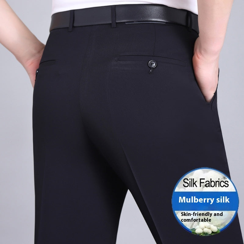 Men's Mulberry Silk Business Suit Pants - Wrinkle-Free Straight Leg