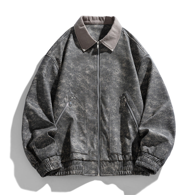 Men's American-style Retro Lapels PU Leather Jacket