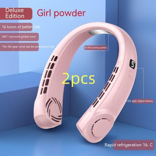 Pink hanging neck fan 2-pack, curved design with vented airflow panels