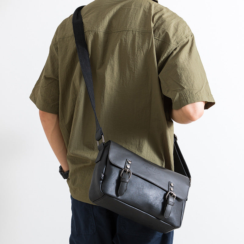 Korean Men's PU Leather Retro Flip Literary Shoulder Bag Crossbody For Travel And Everyday