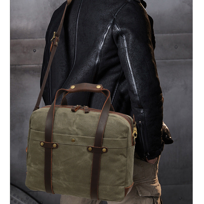 Waxed Canvas Vintage Travel Mens Briefcase For Burden Reduction And Business Travel European Retro Style