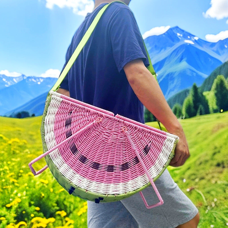 Watermelon Pattern Handheld Basket Multipurpose Rattan Look PP Material For Fruits Vegetables 46x23x28 cm