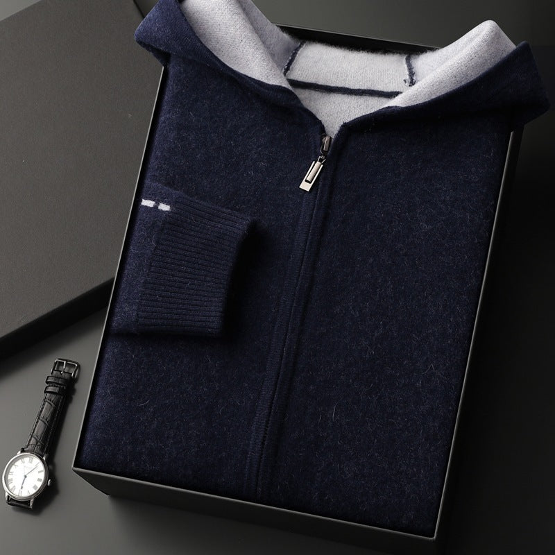 Autumn And Winter Men's Cashmere Thickened Half-high Collar Zipper Cardigan Sweater