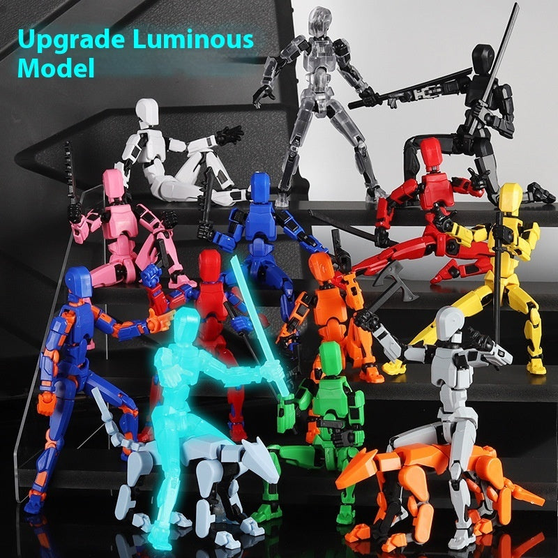 Luminous multi-joint robot action figure with blue glow and multiple pose-ready limbs