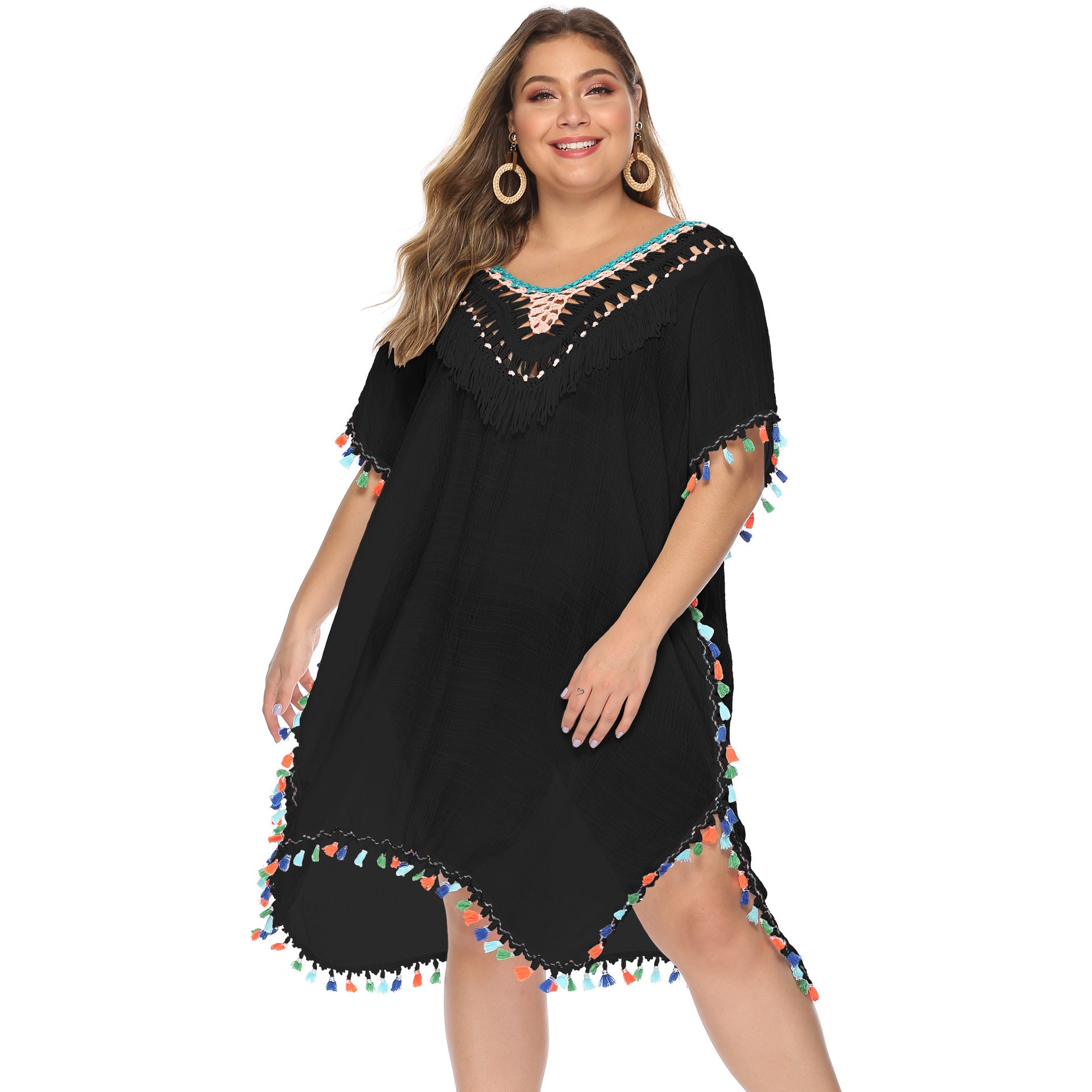 Multicolored Tassel Beach Cover-up Backless Dress
