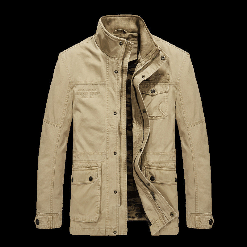 Men's Mid-length Loose Cotton Washed Long-sleeved Jacket
