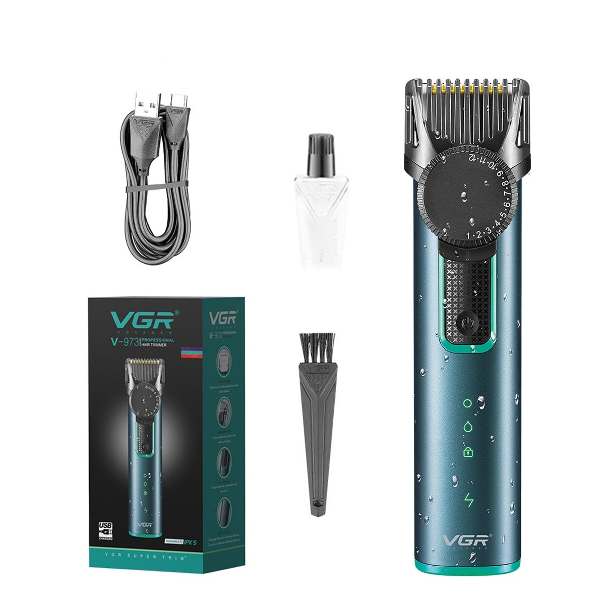 IPX5 Waterproof Electric Hair Clipper - Rechargeable Men's Beard Trimmer