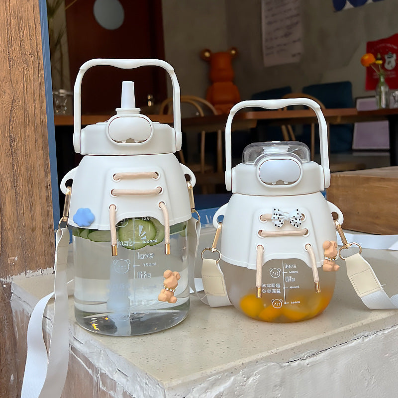 Sports Water Bottle Cup with Backstrap Rope PC Material 1200ml 1700ml 2200ml Korean Version