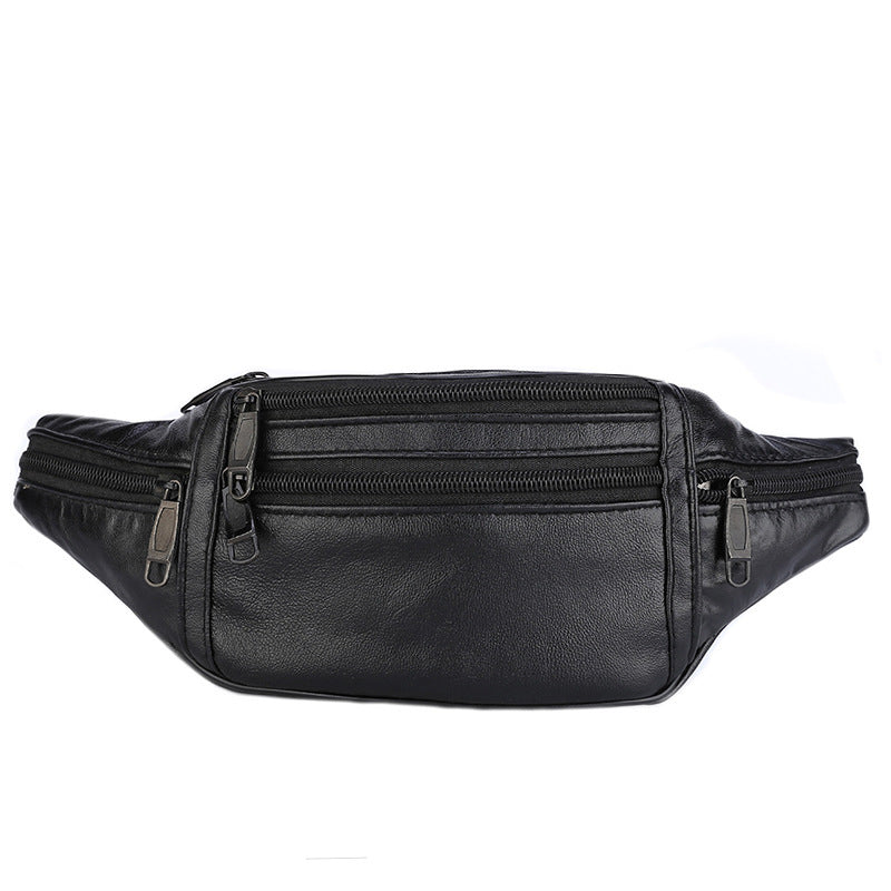 Men's Multi Layer Outdoor Sports Chest Bag Waterproof PU Leather Black With Polyester Lining