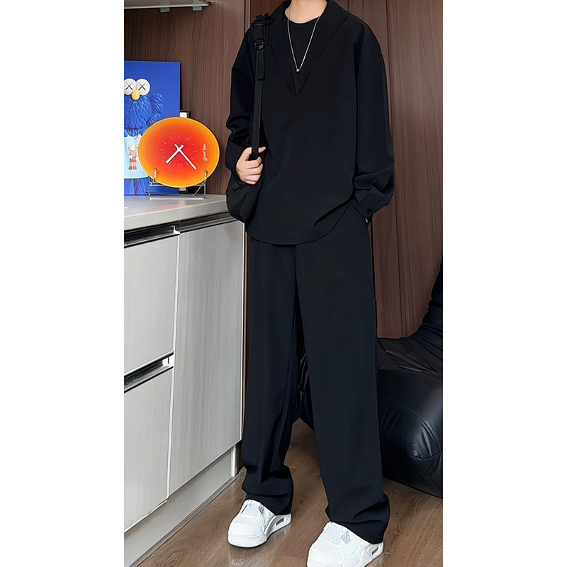 Long Sleeve POLO Shirt Trousers Suit Men's Casual