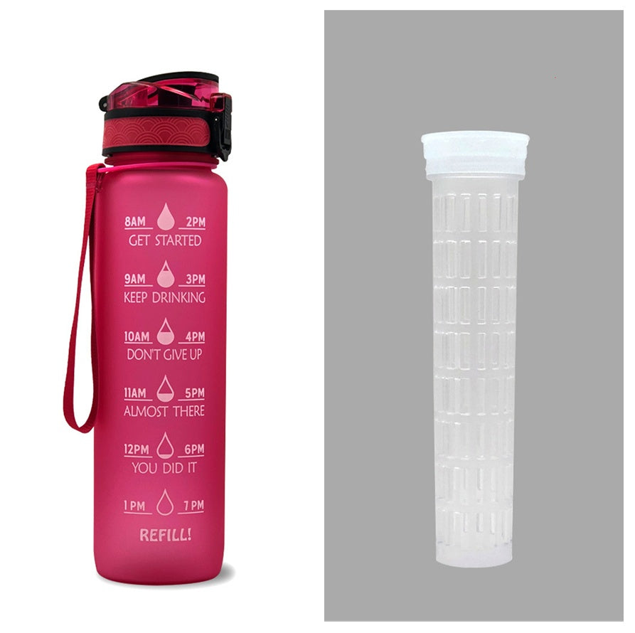 1L Motivational Water Bottle with Time Markers - Tritan Sports Bottle
