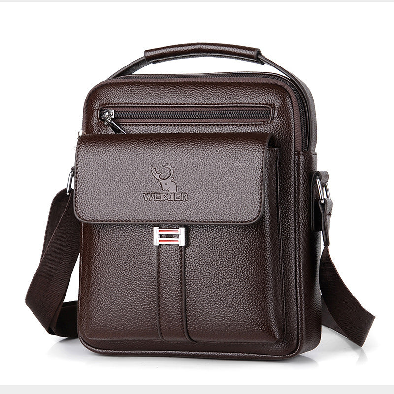 Men's Shoulder Bag Breathable Waterproof Wear Resistant for Business Travel in Black Brown Light Brown Dark Brown