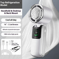 White foldable neck fan with neck-mount style housing and circular fan grille