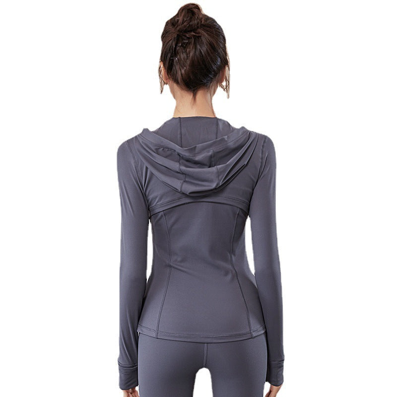 Women Hooded Nylon Breathable Sportswear Outerwear Jacket For Workout And Exercise