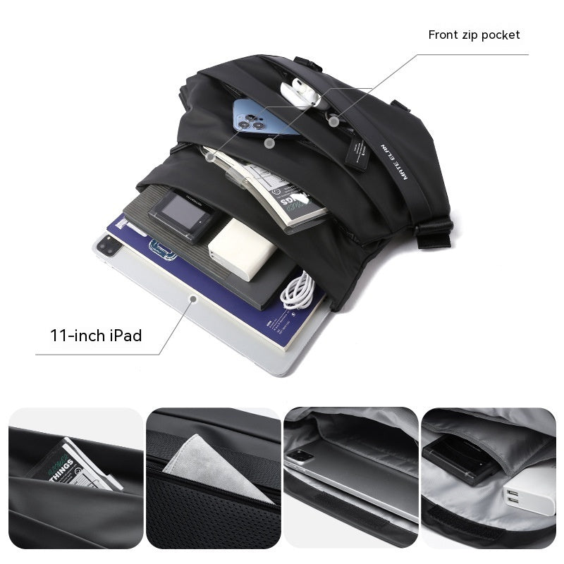 Mens Fashion Casual Crossbody Bag Mechanical Style Design PVC Material Lined with Polyester and Sewing Thread