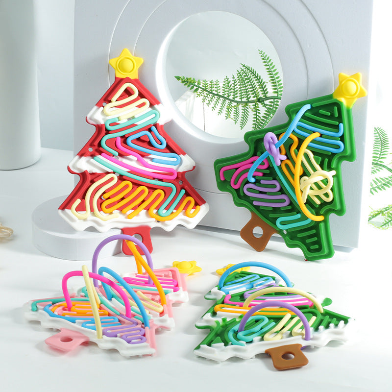 Christmas tree sensory board toy with colorful spring lines and yellow star top, red/green set