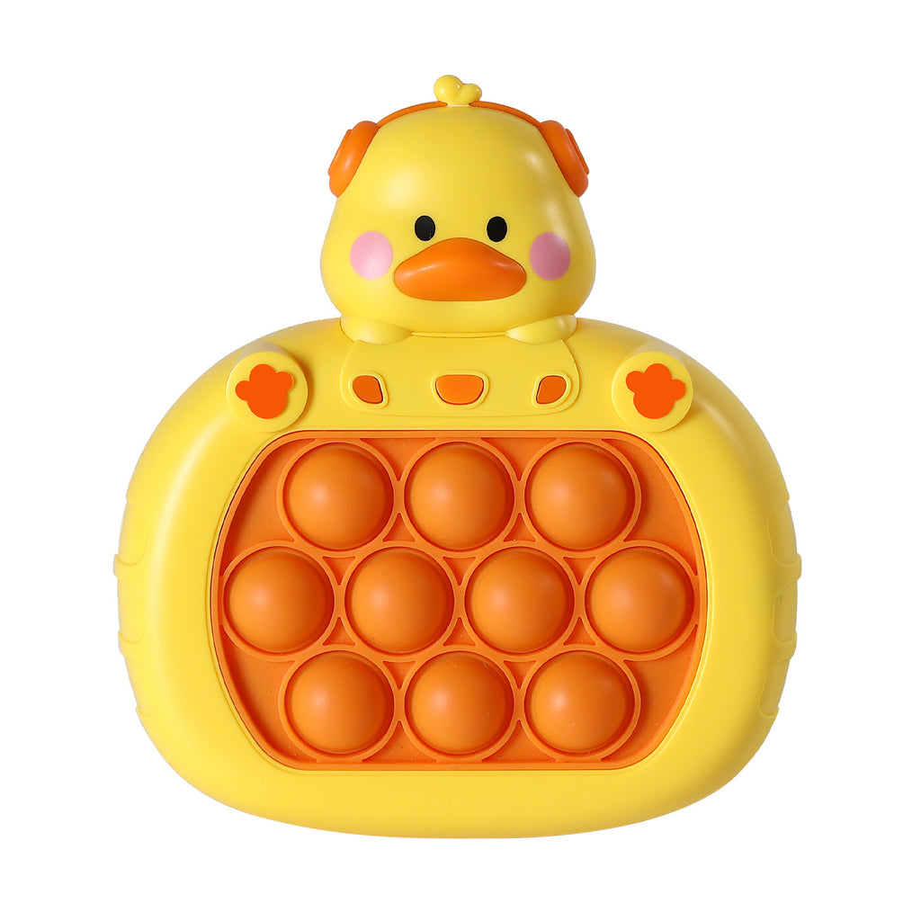 Yellow duck press-and-play bubble pop toy console with orange pop circles