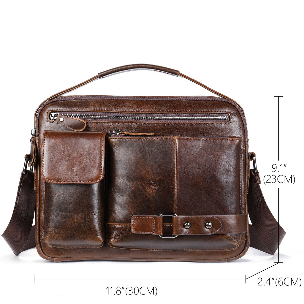 Men's High Sense Oil Wax Genuine Leather Messenger Bag For Business Travel And Daily Use
