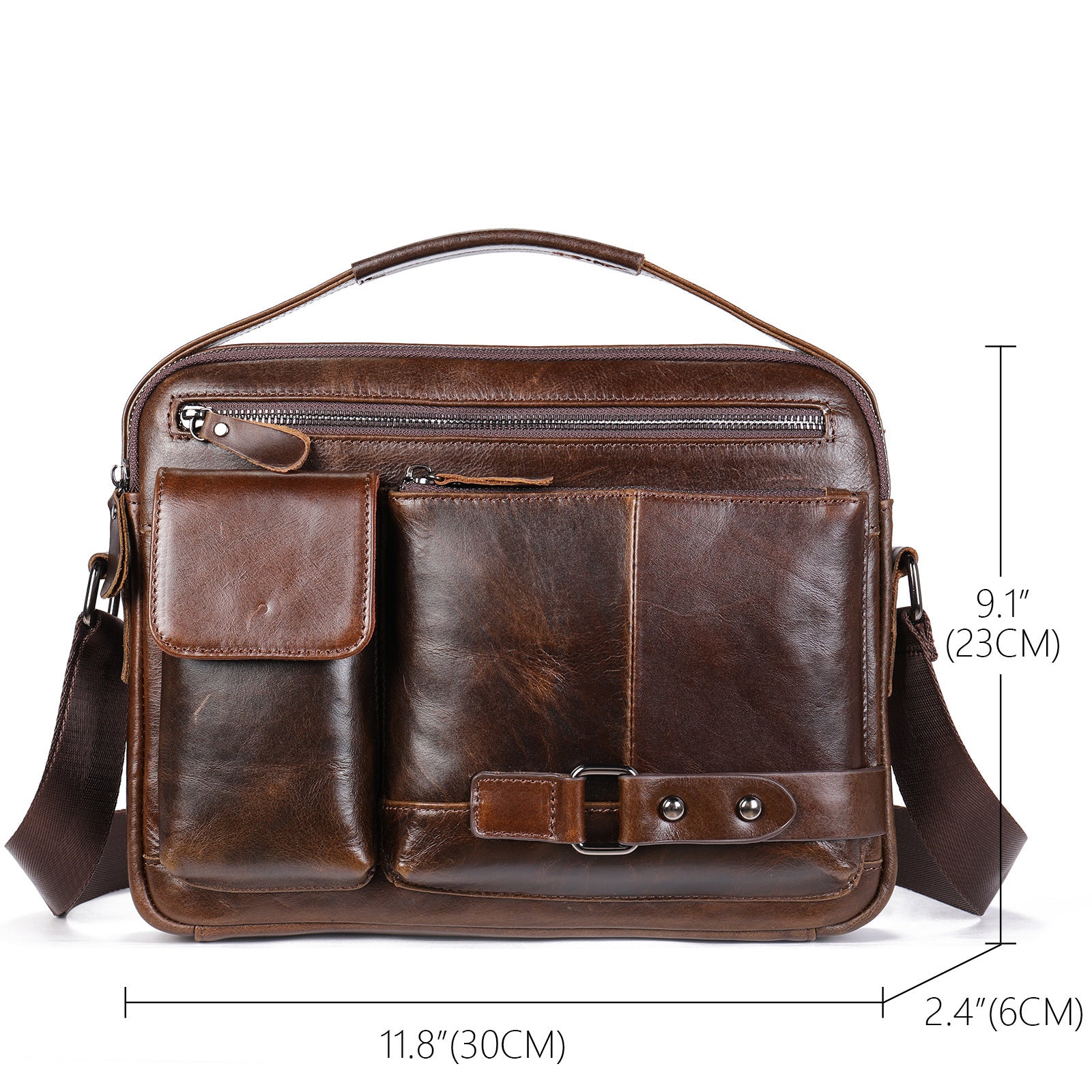 Men's High Sense Oil Wax Genuine Leather Messenger Bag For Business Travel And Daily Use