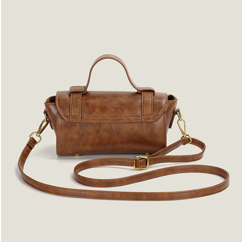 Fashion Retro Round PU Leather Bag With Advanced Texture Cylindrical Urban Style For Daily Use Brown Black White