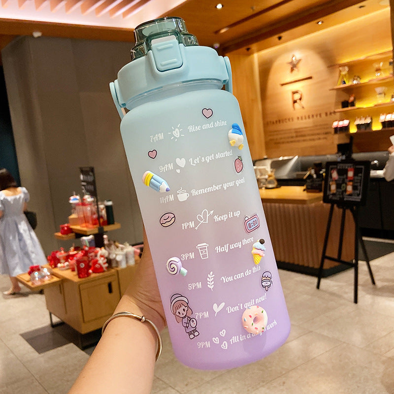 2000ml Water Bottle With Straw Portable Scale Bottle Safe Lock Leakproof Sports Bottle Gradient Color Options