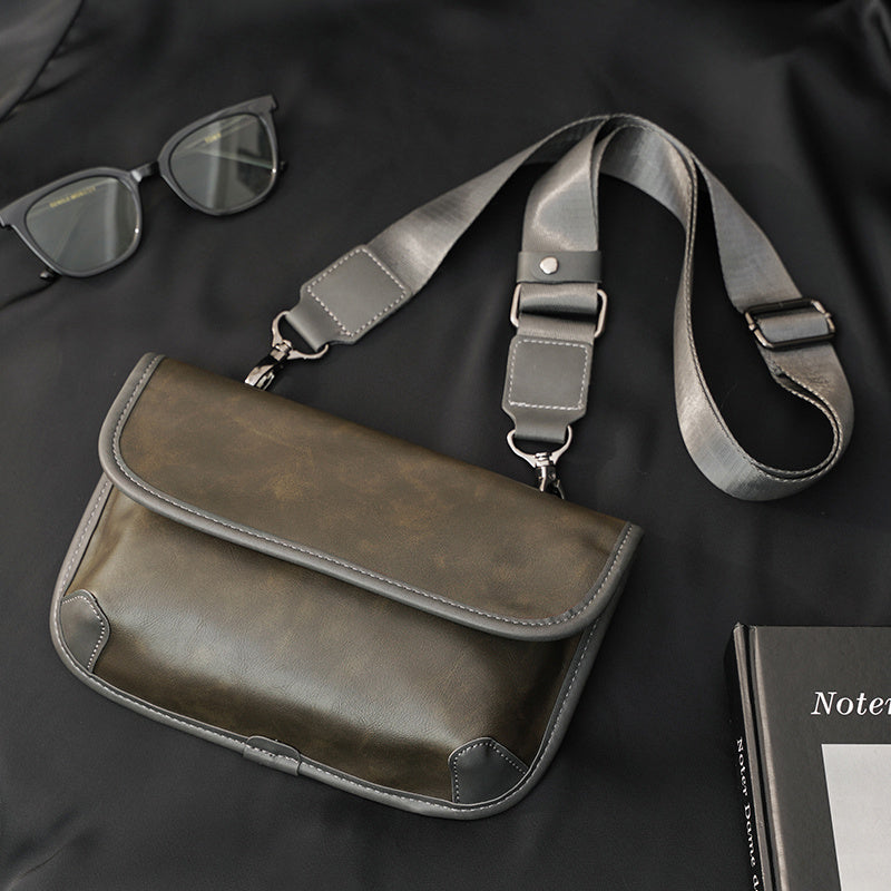 Premium Leather Plaid Check Shoulder Bag For Men Urban Street Style Crossbody Bag