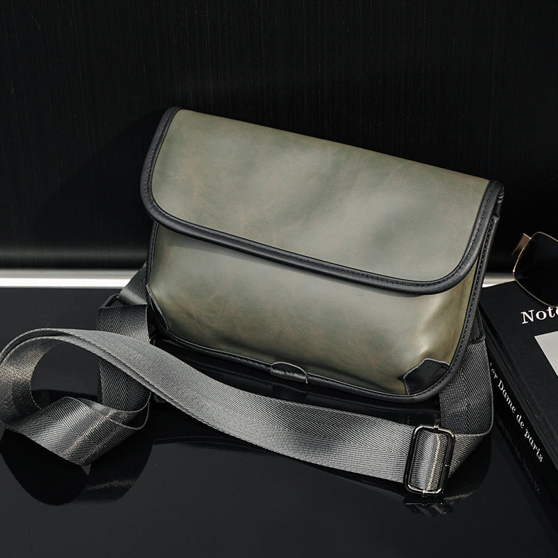 Premium Leather Plaid Check Shoulder Bag For Men Urban Street Style Crossbody Bag