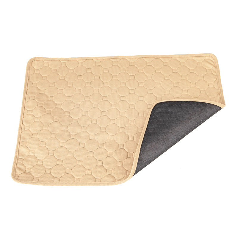 Khaki hex-pattern dog pee pad with dark backing fold