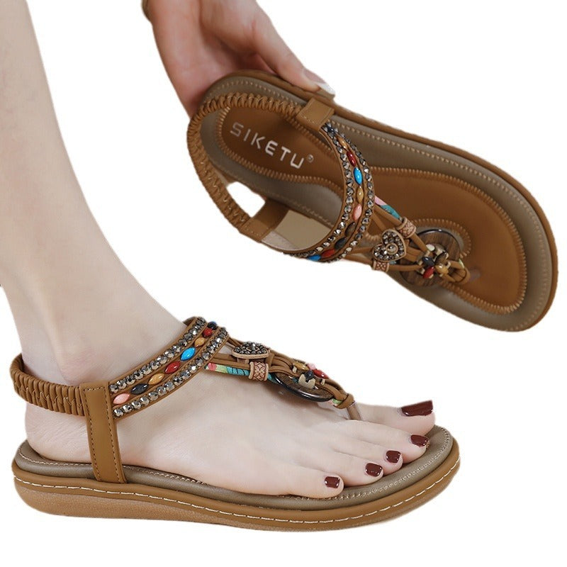 Women's Rhinestone Flip-Flops - Elegant TPR Sole Summer Sandals