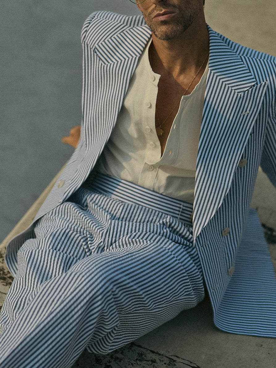 Blue And White Striped Suit Set