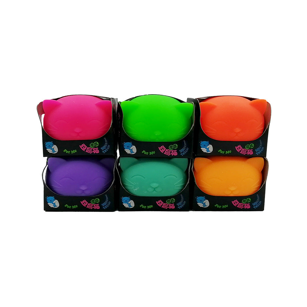 Color assortment of cat-shaped stress relief venting balls in boxed display