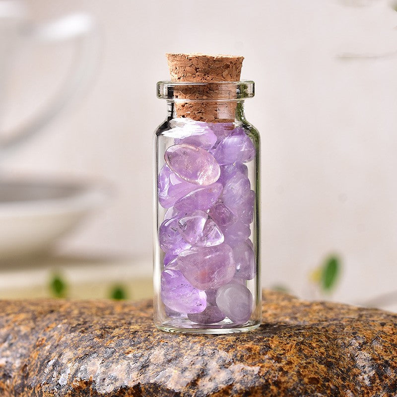 Natural Crystal Gravel Wishing Bottle – Cylinder Glass Bottle | 19 Crystals & 5 Sizes