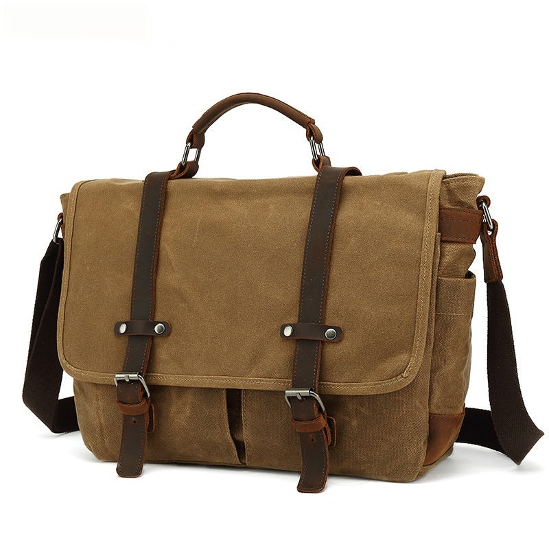 One Shoulder Retro Camera Wind Waterproof Waxed Canvas Crossbody Bag for Men 14 Inch Khaki Black Army Green Dark Gray