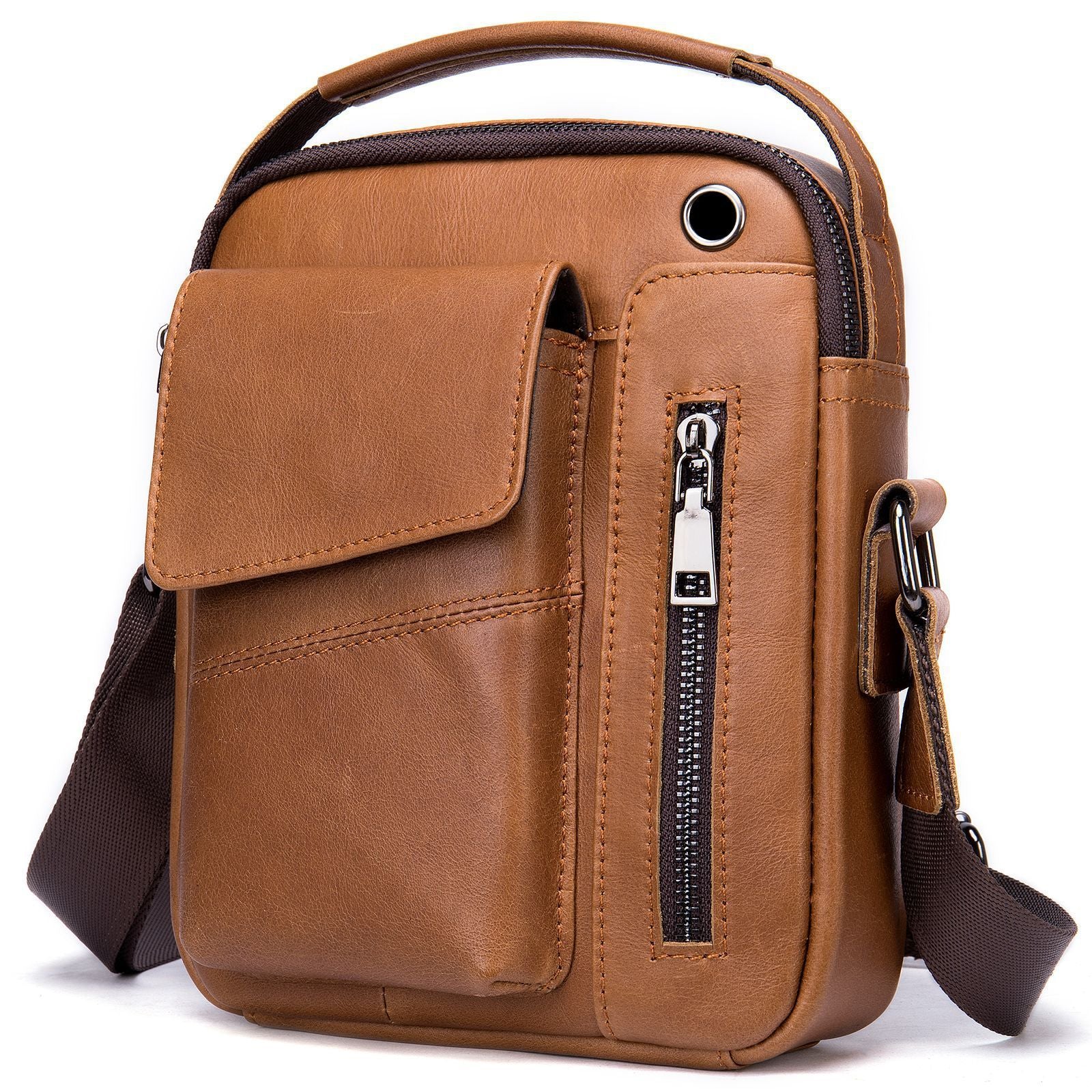 Men's Minimalist Leather Crossbody Bag for Business and Travel Genuine Cowhide Wear Resistant