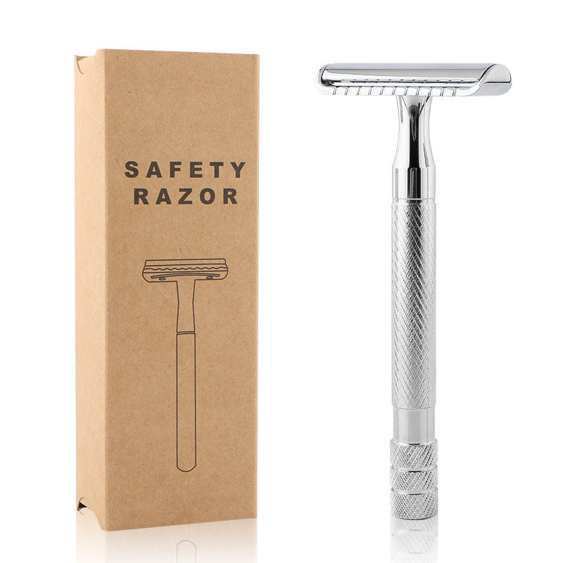 Vintage Manual Razor Shaver With 5 Replacement Blades In Matte Black, Rose Gold Or Silver