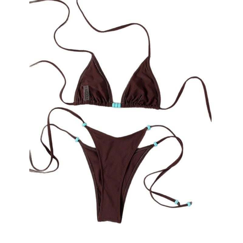 Simple Women's Seperated Swimwear Lace-up Exposed Back