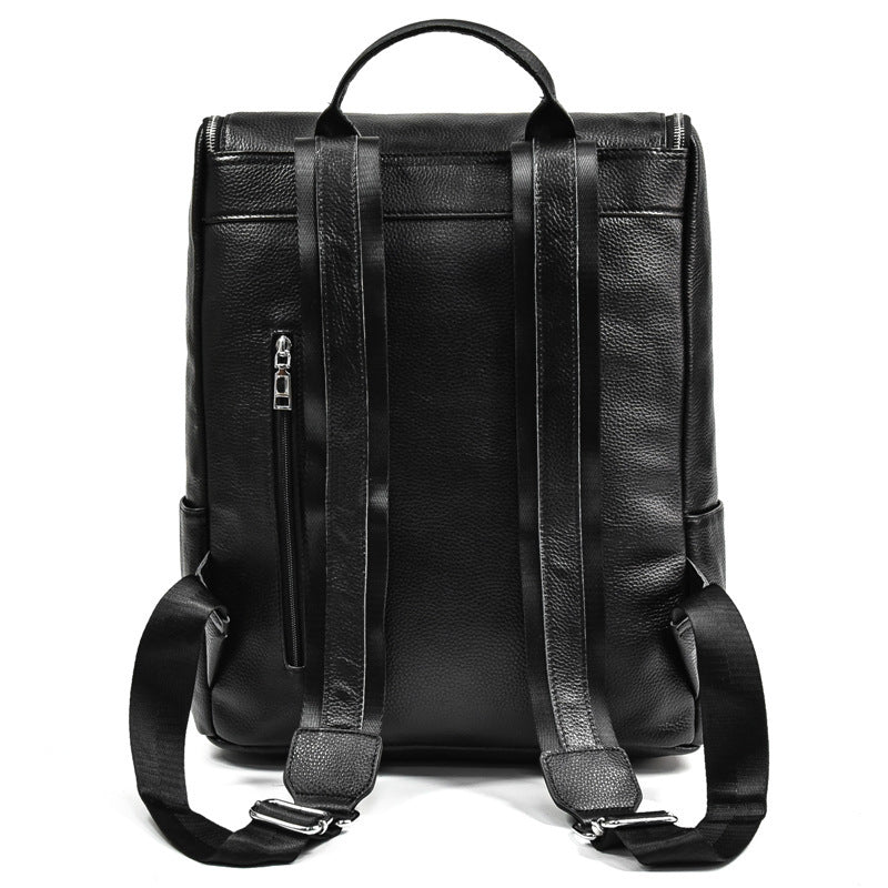 Mens Genuine Leather Backpack Black First Layer Cowhide For Leisure Travel Wear Resistant Anti Theft
