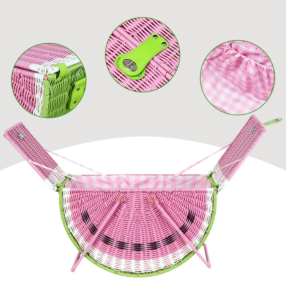 Watermelon Pattern Handheld Basket Multipurpose Rattan Look PP Material For Fruits Vegetables 46x23x28 cm
